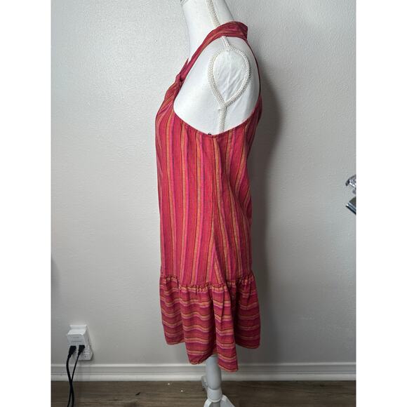 BCBG Generation Halter Mini Dress XS Pink Striped Sleeveless Flowy Ruffle Hem - Picture 2 of 16